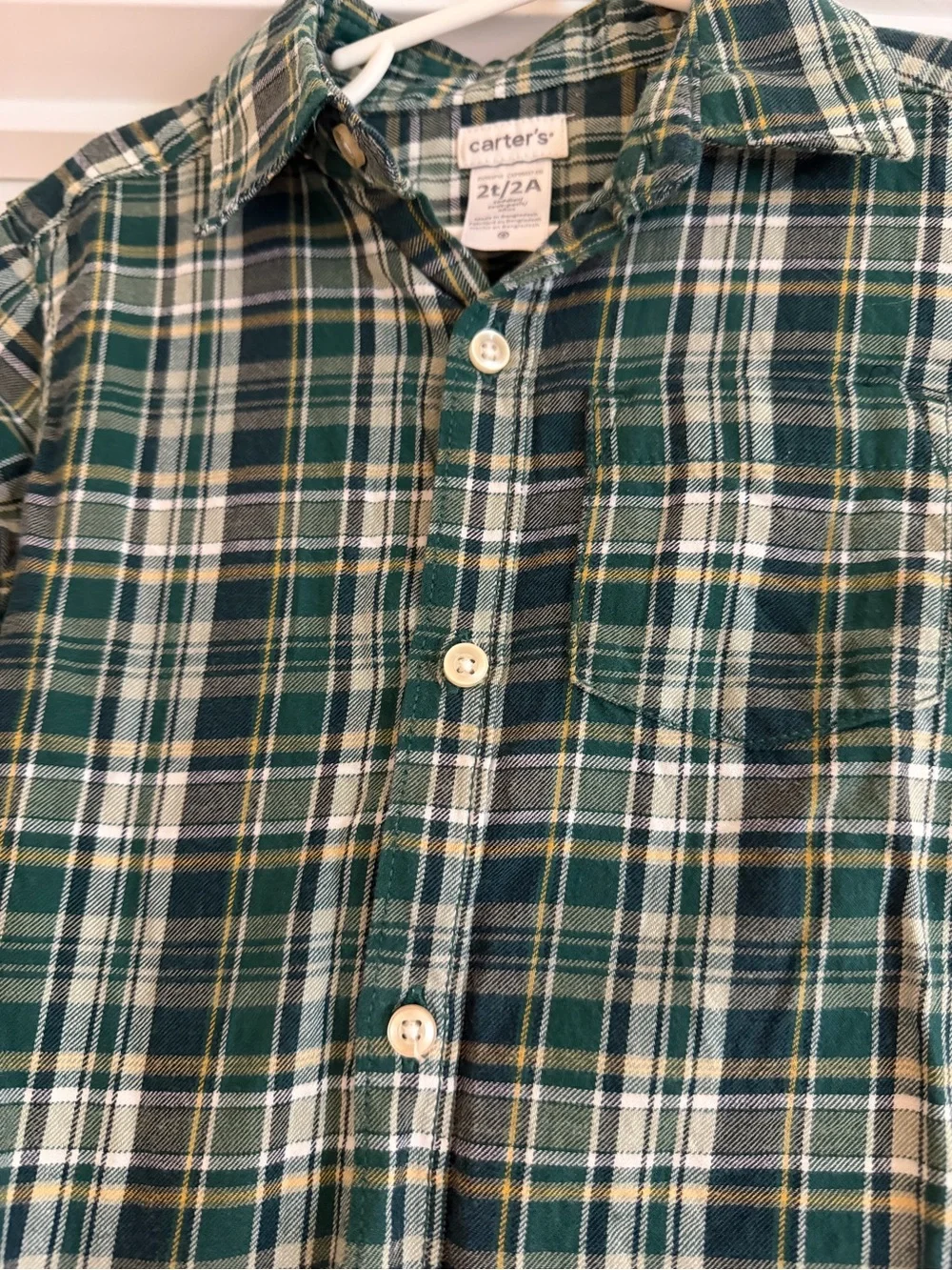 Carter's Green and Navy Plaid Button-Down Flannel Shirt